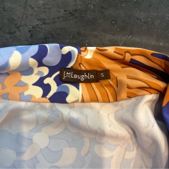 J. Mclaughlin Blue Tan Cream Panama Catalina Cloth Faux Wrap Dress Small - Picture 4 of 10